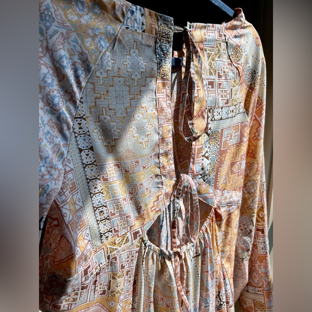 Amuse Society 70s Inspired Boho Patchwork Print Cutout Mini Dress Size S - Picture 5 of 8